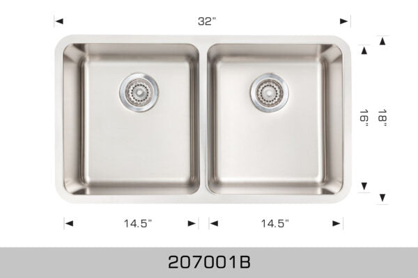 207001B Undermount Double Bowl Stainless Steel Kitchen Sink