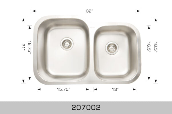207002 Undermount Double Bowl Stainless Steel Kitchen Sink