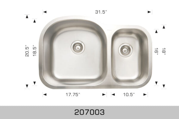 207003 Undermount Double Bowl Stainless Steel Kitchen Sink