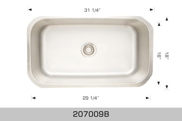 207009B Undermount Single Bowl Stainless Steel Kitchen Sink