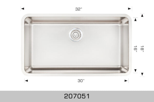 207051 Undermount Single Bowl Stainless Steel Kitchen Sink