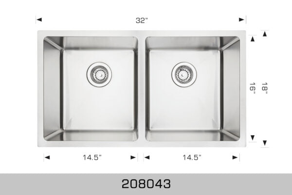 208043 Undermount Double Bowl Stainless Steel Kitchen Sink