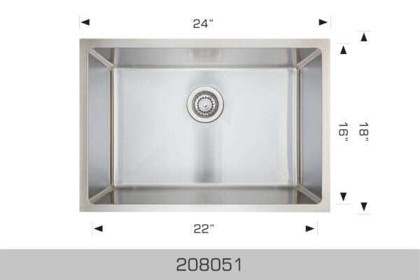208051 Undermount Single Bowl Stainless Steel Kitchen Sink